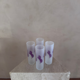 Frosted Glass Tumblers with Pink Rearing Unicorns – Set of 4