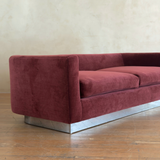 Oxblood Velvet and Chrome Plinth Sofa
