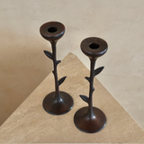 Pair of Vintage Patinated Botanical Candlestick Holders