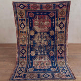 Antique Indigo & Rose Geometric Persian Rug