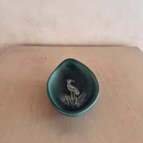 Green Speckled Glaze Teardrop Bird Motif Catch All