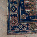 Antique Indigo & Rose Geometric Persian Rug