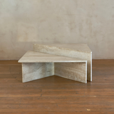 Sculptural Geometric Travertine Coffee Table