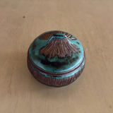 Turquoise Glazed Botanical Stoneware Lidded Bowl