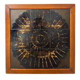 Framed Ceramic Tile Panel with Radial Glaze Pattern