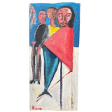 Vintage Figurative Art in Red and Blue