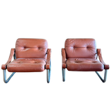 Pair of Italian Chrome and Leather Arm Chairs