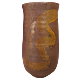 Tall Oxidized Clay Vase with Ochre Abstract Glaze