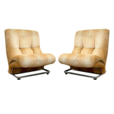 Pair of Honey Velvet Chrome Cantilever Lounge Chairs, 1970s