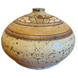 Flattened Studio Vessel with Carved Leaf Motif
