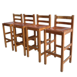 Pair of Vintage Ladderback Saddle Leather Barstools