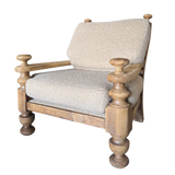 Antique Sculpted Oak Lounge with Sheepskin Cushions