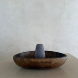 Large Hand-Carved Wood Mortar & Stone Pestle