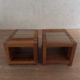 Pair of Mixed Wood Parquetry Cube Side Tables