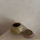 Ribbed Earthenware Lidded Vessel