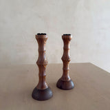 Pair of Sculptural Hand-Turned Wood Candlesticks