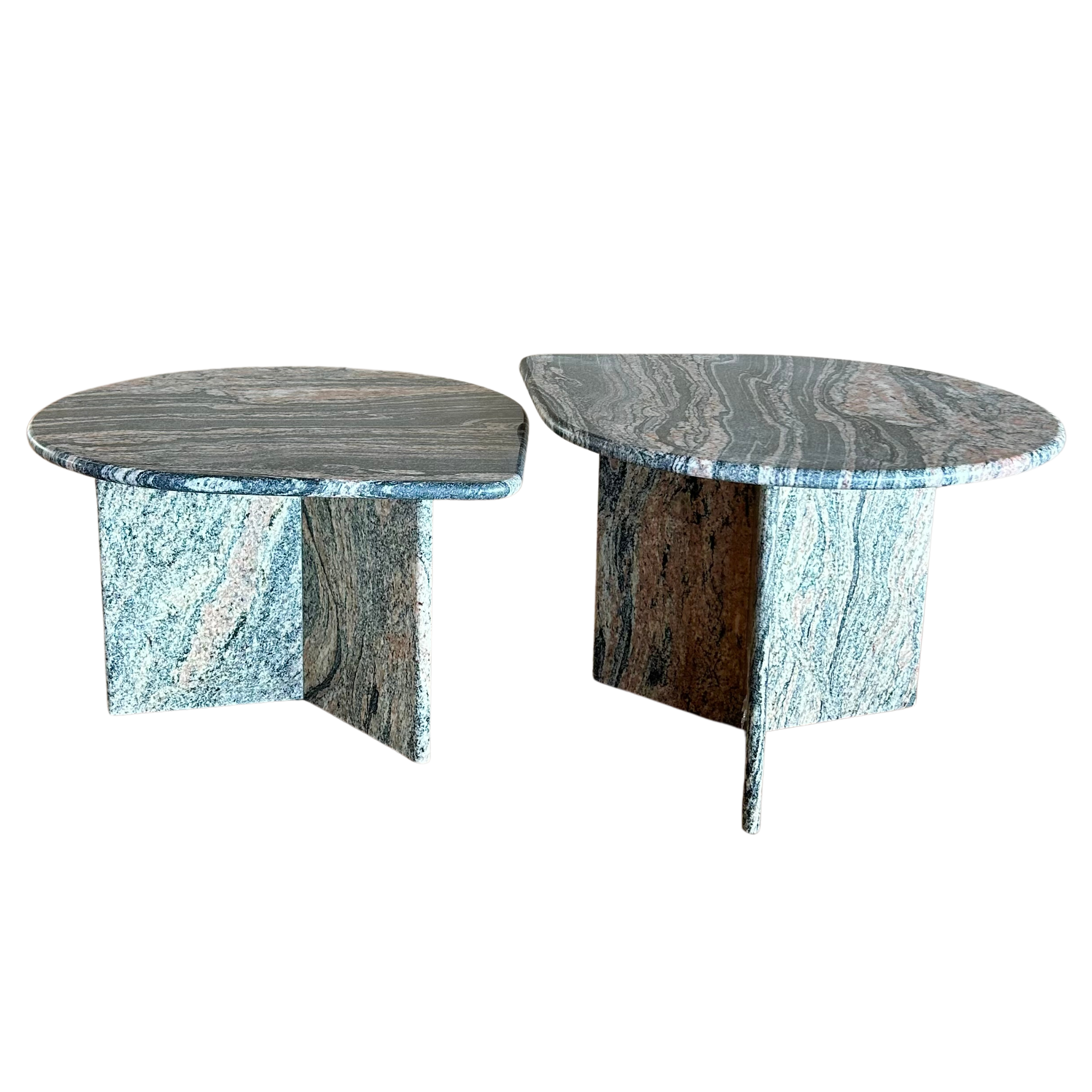 Vintage Pair of Pink and Charcoal Stone Coffee Tables
