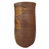 Tall Oxidized Clay Vase with Ochre Abstract Glaze