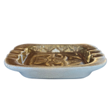 Brown Glazed Ceramic Ashtray with Sculpted Relief