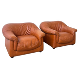 Pair of Cognac Leather ‘Soleado’ Lounge Chairs by Mobil Girgi, 1970s