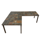 Pair of Modular Slate Tiled Coffee Tables with Iron Base