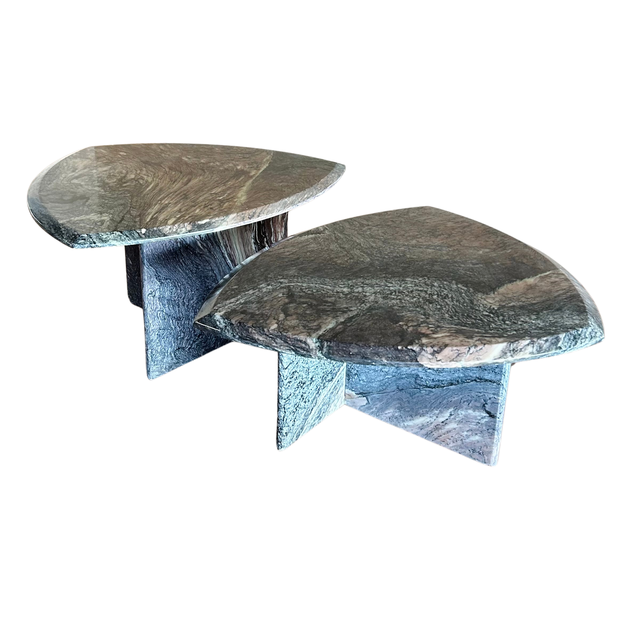 Pair of Vintage Triangular Textured Marble End Tables