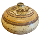 Flattened Studio Vessel with Carved Leaf Motif