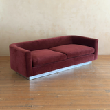 Oxblood Velvet and Chrome Plinth Sofa