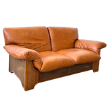 Toffee Leather and Woven Cane Loveseat