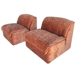 Pair of Italian Armless Lounge Chairs in Rosewood Velvet