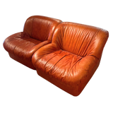 Pair of Vintage Cognac Leather Lounge Chairs