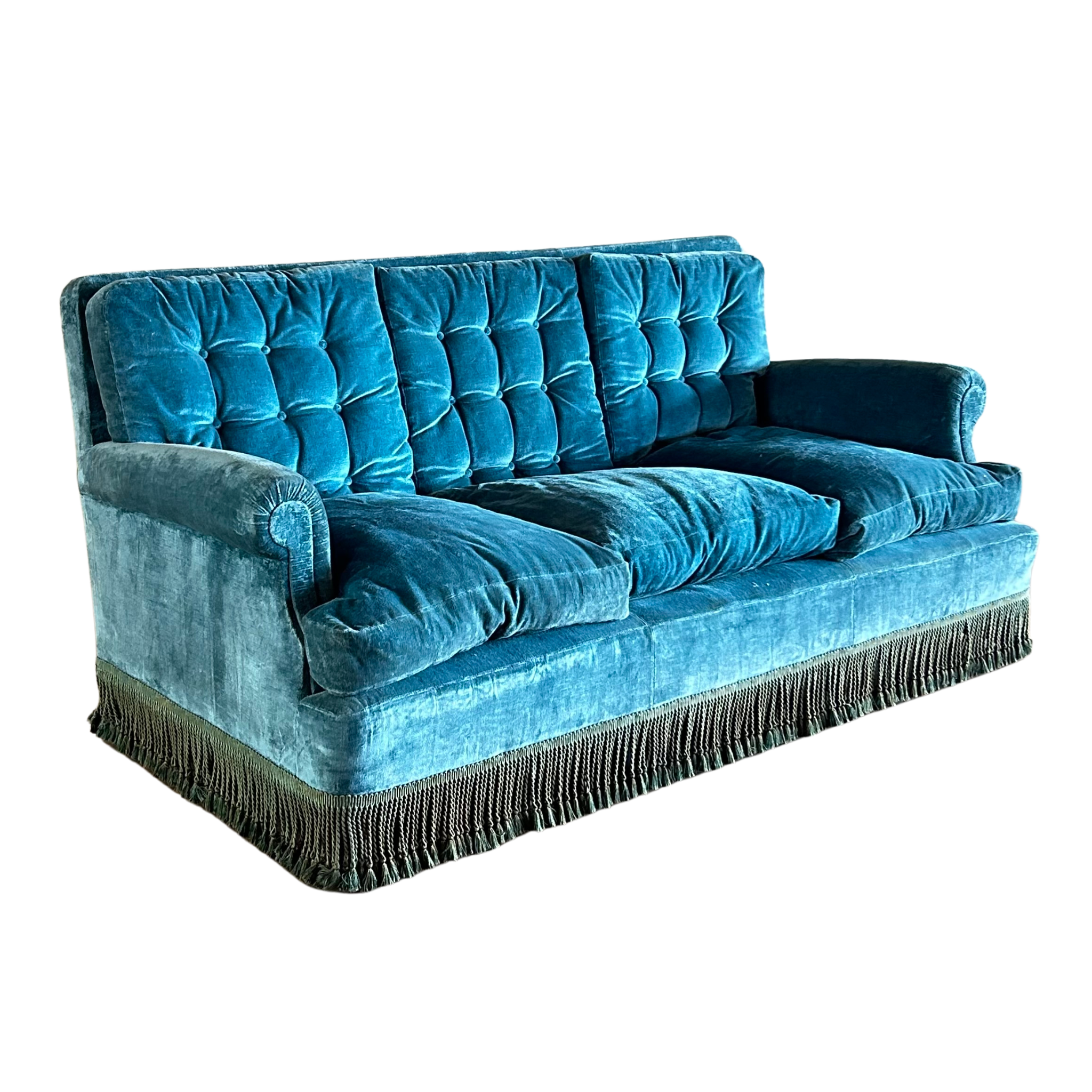 Antique Teal Fringed Sofa