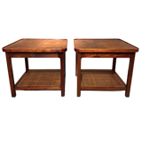 Pair of Walnut and Cane Tiered Side Tables by Jack Cartwright, 1960s