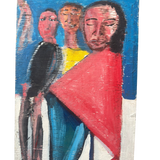 Vintage Figurative Art in Red and Blue