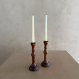 Pair of Sculptural Hand-Turned Wood Candlesticks