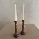 Pair of Sculptural Hand-Turned Wood Candlesticks