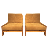 Pair of Suede Wood Frame Arm Chairs