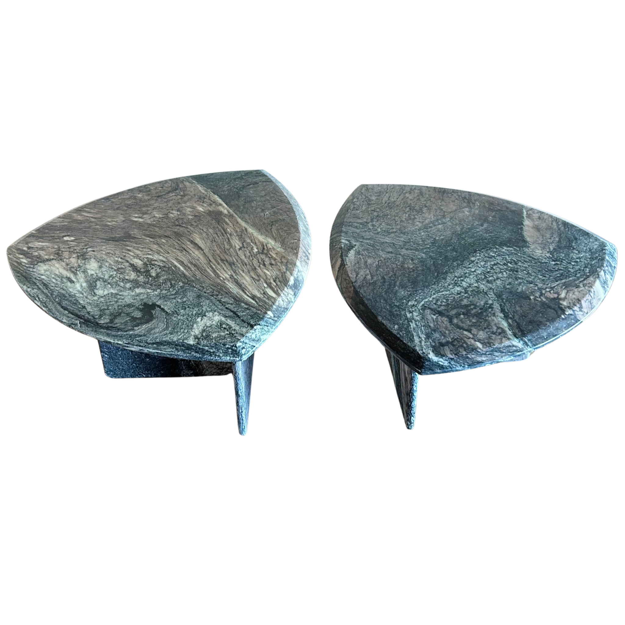 Pair of Vintage Triangular Textured Marble End Tables