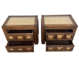 Pair of Brutalist Oak and Cork Nightstands, 1970s