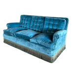 Antique Teal Fringed Sofa