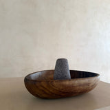 Large Hand-Carved Wood Mortar & Stone Pestle