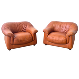 Pair of Cognac Leather ‘Soleado’ Lounge Chairs by Mobil Girgi, 1970s