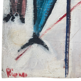 Vintage Figurative Art in Red and Blue