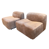 Pair of Champagne Velvet Slipper Chairs by Titina Ammannati and Gianpiero Vitelli for Brunati Italia