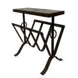 Iron Tile Top Magazine Rack End Table by Jacques Adnet