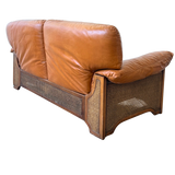 Toffee Leather and Woven Cane Loveseat