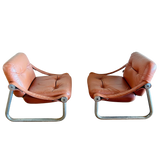 Pair of Italian Chrome and Leather Arm Chairs
