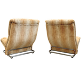 Pair of Honey Velvet Chrome Cantilever Lounge Chairs, 1970s