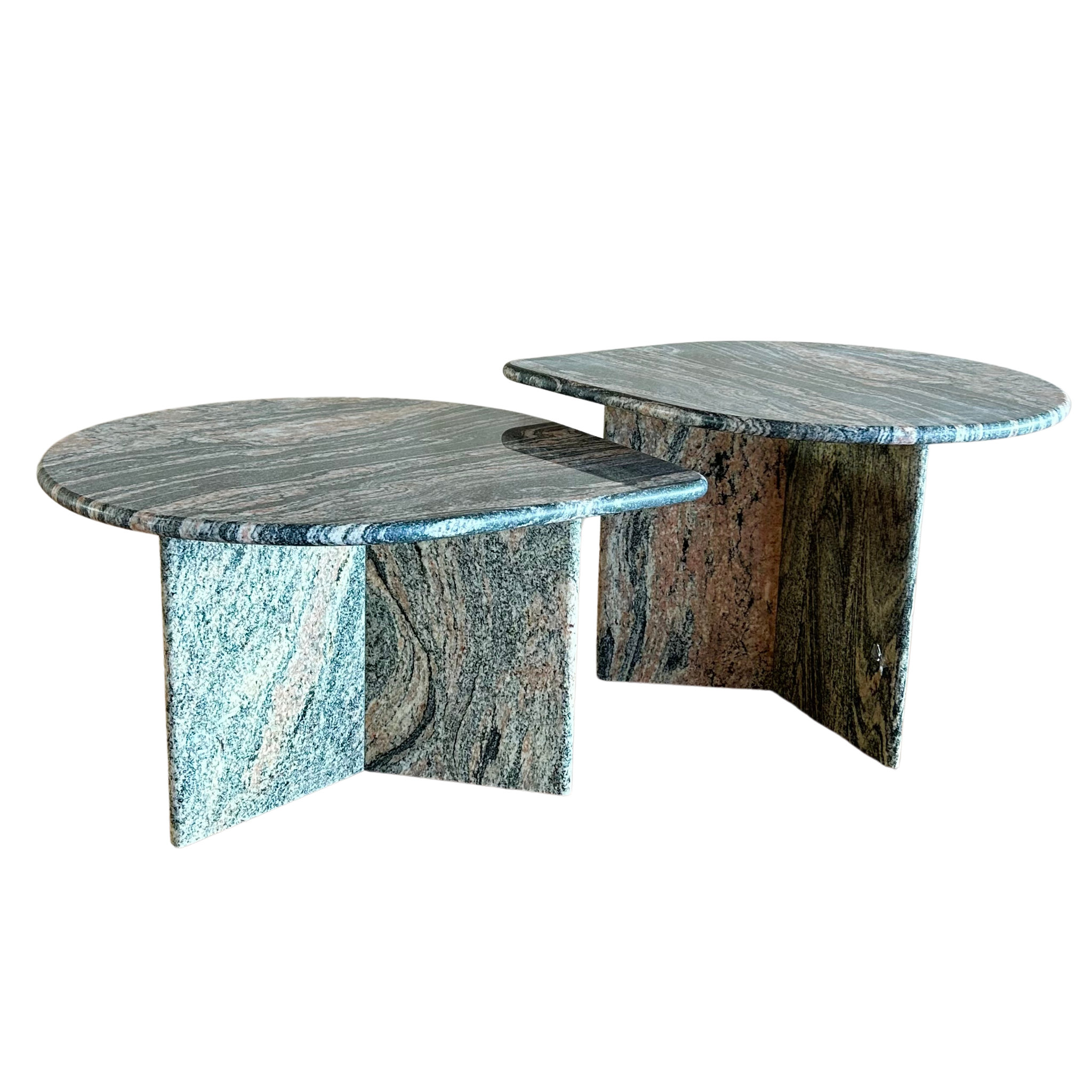 Vintage Pair of Pink and Charcoal Stone Coffee Tables