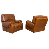 Pair of Saddle Buckle Leather Club Chairs